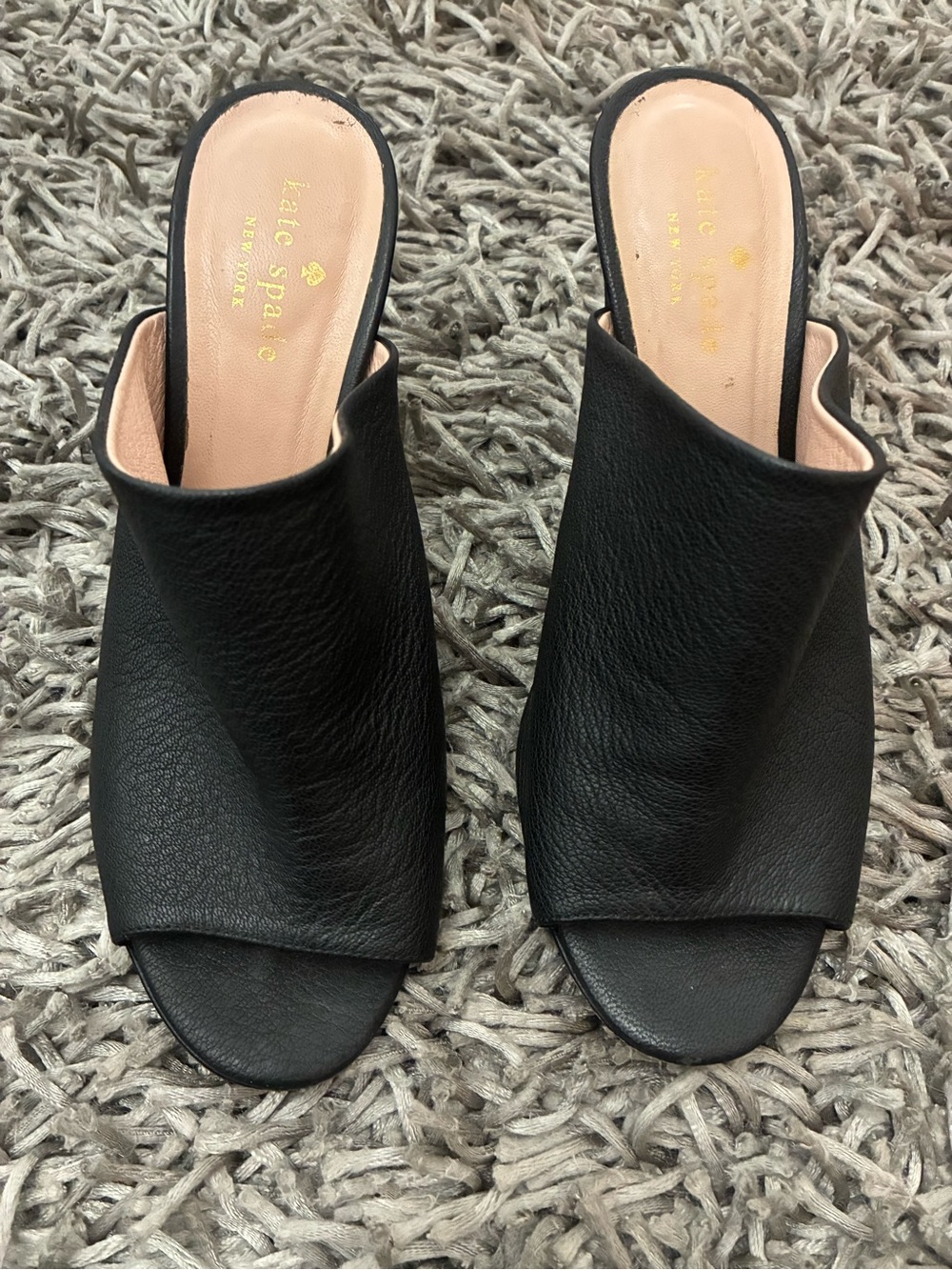 kate spade Black Leather Open-Front Mules